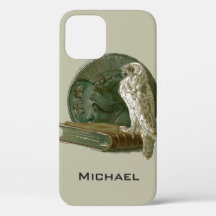 Art Nouveau vintage met een uil, munt en een boek