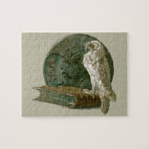 Art Nouveau vintage met een uil, munt en een boek