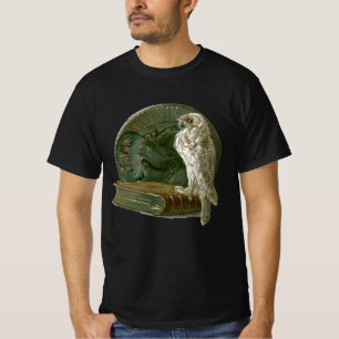 Art Nouveau vintage met een uil, munt en een boek T-shirt