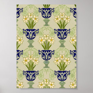 Art Nouveau Vintage Narcissenvaas Herhalend Patroo Poster