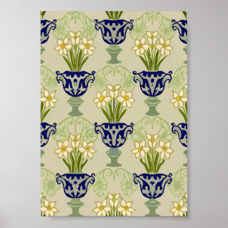 Art Nouveau Vintage Narcissenvaas Herhalend Patroo Poster