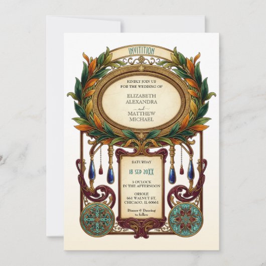 Art Nouveau Vintage Ovale Frame Trouwkaart Kaart (Voorkant)