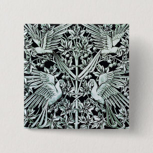 Art Nouveau Vintage Papegaai Vogel Bloem Kunst Vierkante Button 5,1 Cm