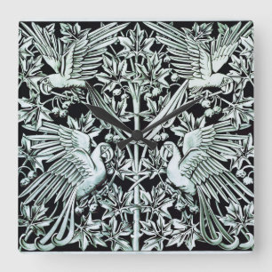 Art Nouveau Vintage Papegaai Vogel Bloem Kunst Vierkante Klok