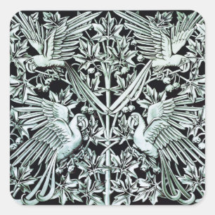 Art Nouveau Vintage Papegaai Vogel Bloem Kunst Vierkante Sticker