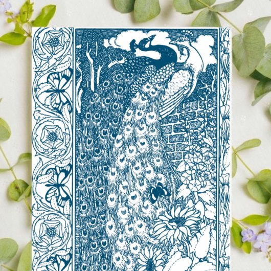 Art Nouveau Vintage Pauw Bloem Blauw Visitekaartje