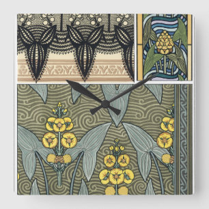 Art Nouveau Vintage Pijlkruid Tuinbloemen Vierkante Klok