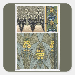 Art Nouveau Vintage Pijlkruid Tuinbloemen Vierkante Sticker