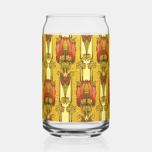 Art Nouveau Vintage Rode Tulp Bloempatroon Blikvorm Glas