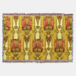Art Nouveau Vintage Rode Tulp Bloempatroon Deken