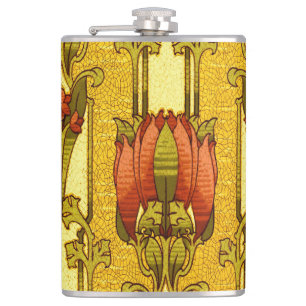 Art Nouveau Vintage Rode Tulp Bloempatroon Heupfles