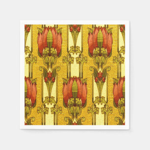 Art Nouveau Vintage Rode Tulp Bloempatroon Servet