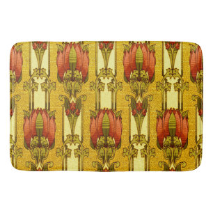 Art Nouveau Vintage Rood Tulpen Bloempatroon Badmat