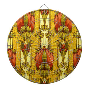 Art Nouveau Vintage Rood Tulpen Bloempatroon Dartbord