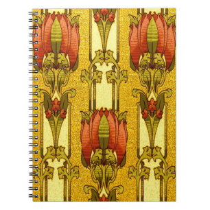 Art Nouveau Vintage Rood Tulpen Bloempatroon Notitieboek