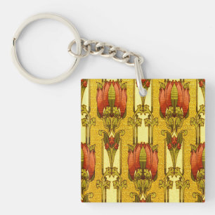 Art Nouveau Vintage Rood Tulpen Bloempatroon Sleutelhanger