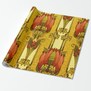 Art Nouveau Vintage Rood Tulpen Bloempatroon Wrap Cadeaupapier