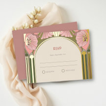 Art Nouveau Vintage Roze Groen Goud Trouw RSVP