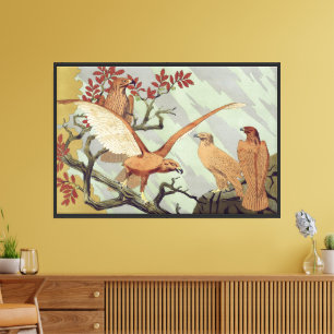 Art Nouveau Vintage Salie Groene Adelaar Natuur Ku Canvas Afdruk