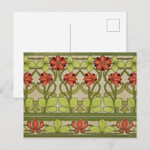 Art Nouveau Vintage Saliegroene Bloempatroon Briefkaart