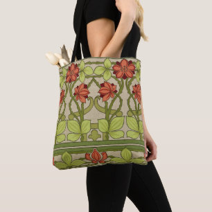 Art Nouveau Vintage Saliegroene Bloempatroon Tote Bag