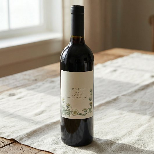 Art Nouveau vintage style Botanical Wedding Wijn Etiket