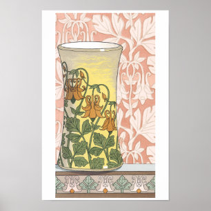 Art Nouveau vintage, vaas met aquifolium bloemen Poster