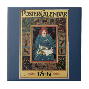 Art Nouveau vintage, vrouw leest astrologieboek Tegeltje