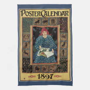 Art Nouveau vintage, vrouw leest astrologieboek Theedoek