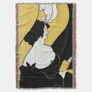 Art Nouveau vintage, vrouw leest een geel boek Deken