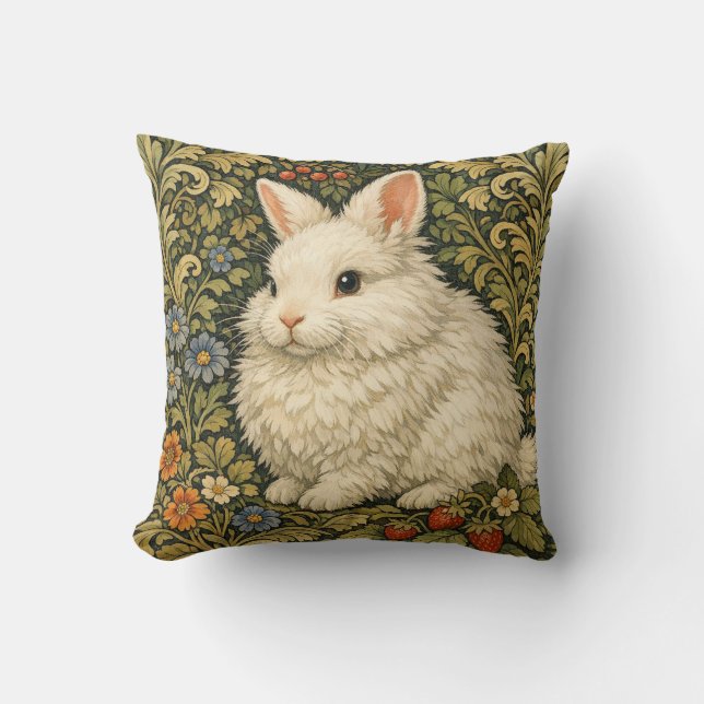 Art nouveau vintage witte konijn  kussen (Voorkant)