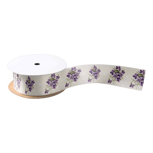 Art Nouveau Violet Floral Pattern Satijnen Lint (Spoel)
