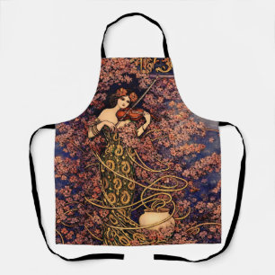 Art Nouveau Violist in Bloesem – Antieke Bloemenpr Schort
