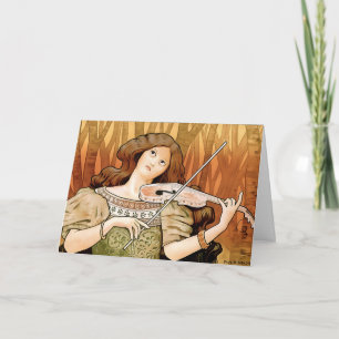 Art Nouveau Viool Elegante Muziek Antiek Bedankkaart