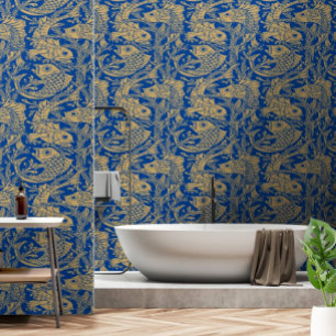 Art Nouveau Vis & Zeewier Patroon Behang