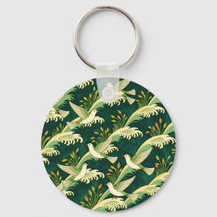 Art Nouveau vliegend vogelpatroon Elegante natuur Sleutelhanger