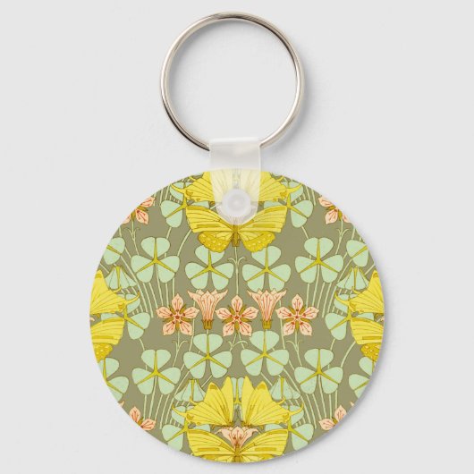 Art Nouveau Vlinder Bloem Botanisch Sleutelhanger (Voorkant)