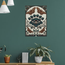 Art Nouveau Vlinder Bloemige Botanische Kunstprint Poster