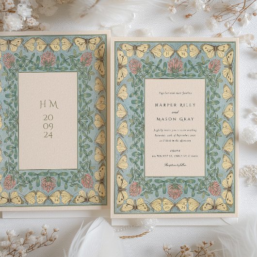 Art Nouveau vlinder en klaver bruiloft Kaart