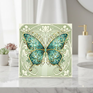 Art Nouveau Vlinder Pat#1 Turquoise ID1222 Tegeltje