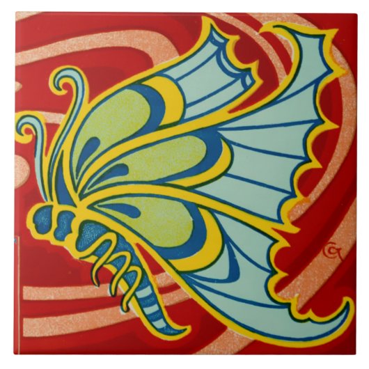  art nouveau vlinder van Gisbert Combaz Tegeltje (Voorkant)