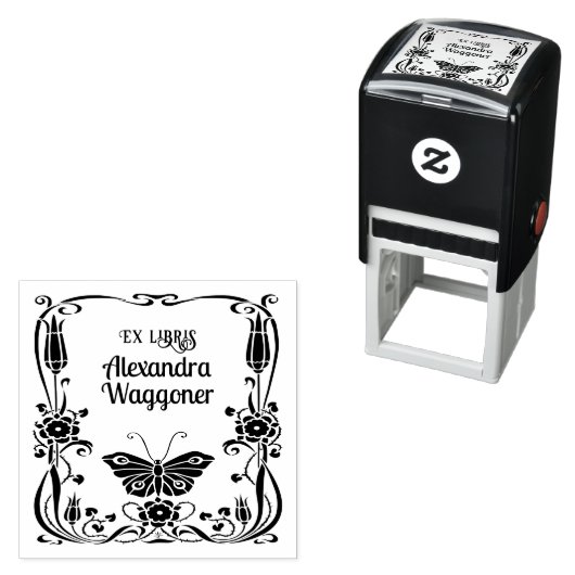 Art Nouveau Vlinderframe Ex Libris Bibliotheekboek Zelfinktende Stempel (In situ)
