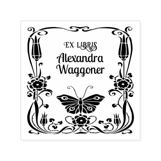 Art Nouveau Vlinderframe Ex Libris Bibliotheekboek Zelfinktende Stempel (Design)