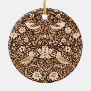 Art Nouveau vogel- en bloementapijt, donkerbruin Keramisch Ornament
