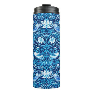 Art Nouveau Vogel- en Bloemtapijt, Donkerblauw    Thermosbeker