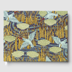 Art Nouveau Vogel & Moeras Natuur Patroon Antiek S Gastenboek