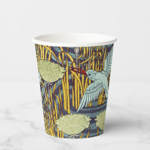 Art Nouveau Vogel & Moeras Natuur Patroon Antiek S Papieren Bekers