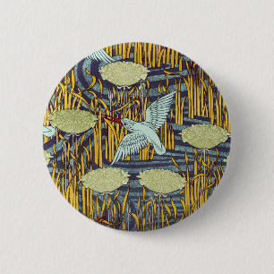 Art Nouveau Vogel & Moeras Natuur Patroon Antiek S Ronde Button 5,7 Cm
