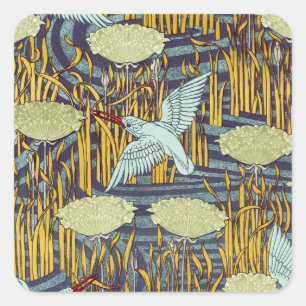 Art Nouveau Vogel & Moeras Natuur Patroon Antiek S Vierkante Sticker