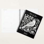 Art Nouveau Vogel op een Tak in Wit op Zwart Planner (Display)